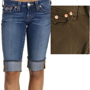 TRUE RELIGION Olive Green Knee Length Rolled Up Shorts Size 27